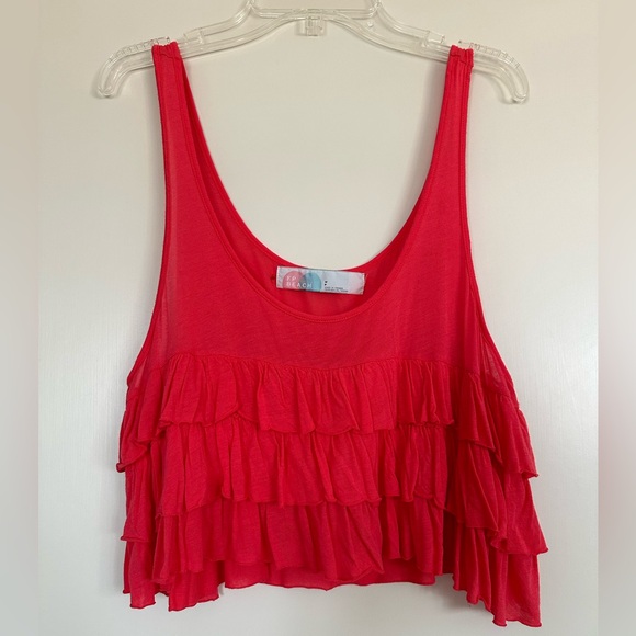 Hot Pink Red Free People Beach S Ruffle Flowy Crop Top - Picture 1 of 6